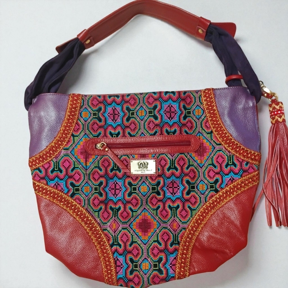 Vintage Sharif 90s Multicolor Global Tapestry Hobo - Picture 3 of 10